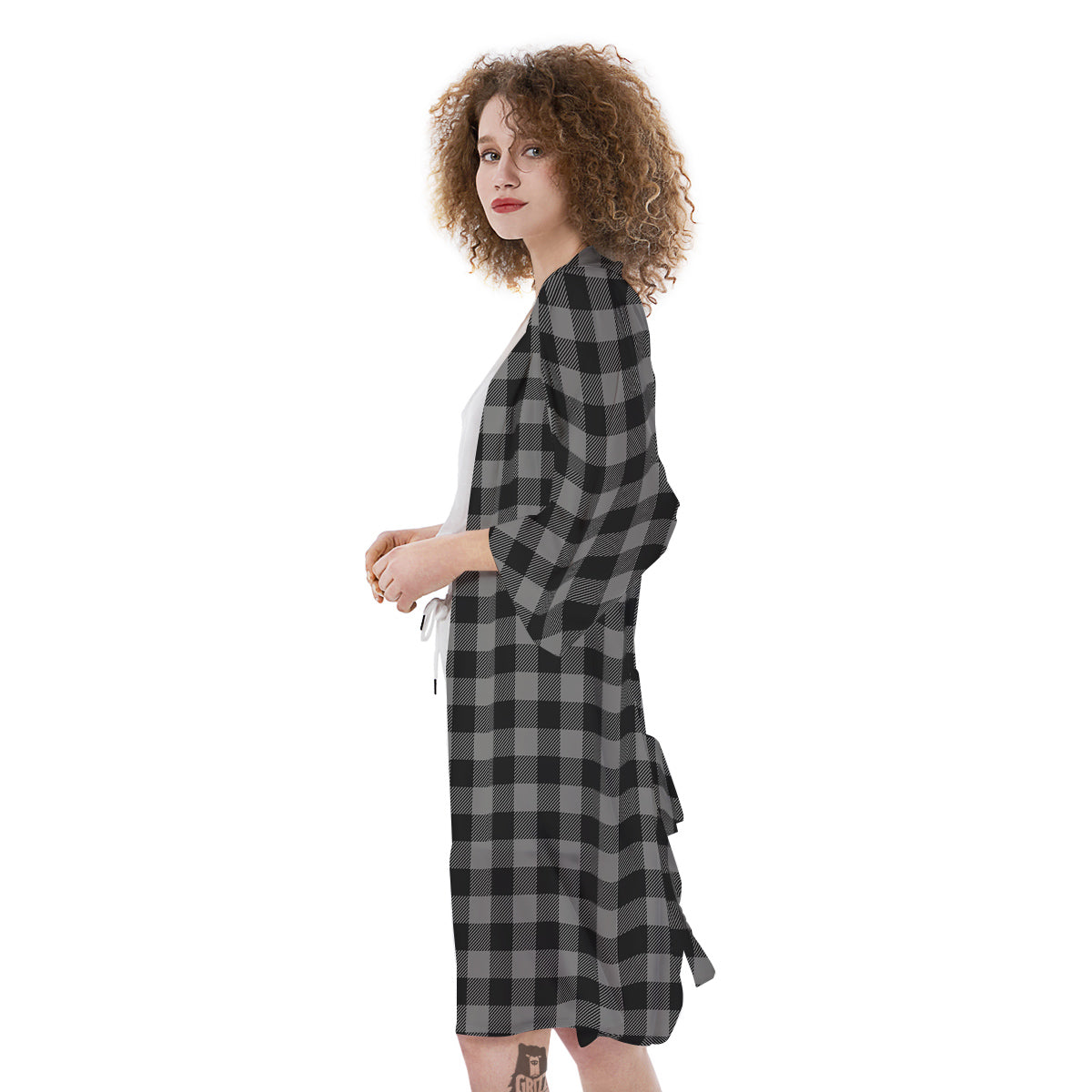 Buffalo Check Dark Grey And Black Print Kimono-grizzshop