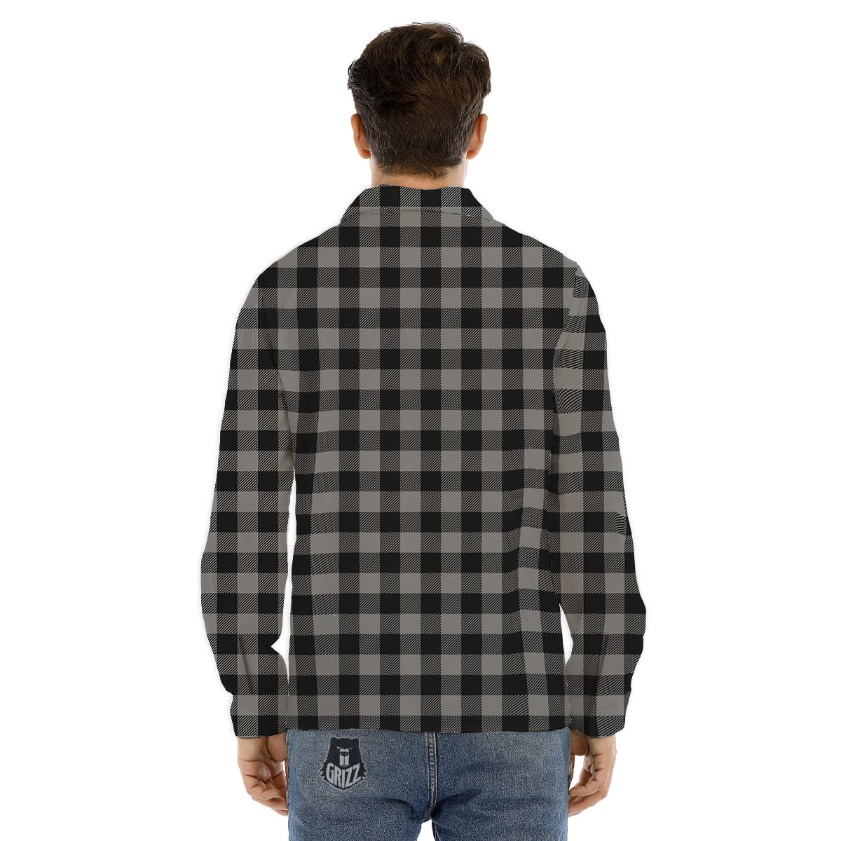 Buffalo Check Dark Grey And Black Print Men's Dress Shirts-grizzshop