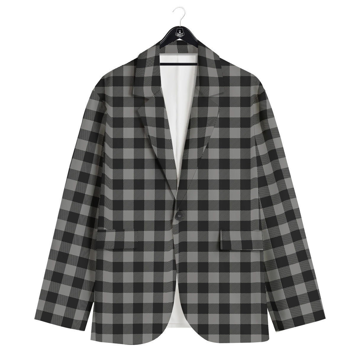Buffalo Check Dark Grey And Black Print Men's Sport Coat-grizzshop