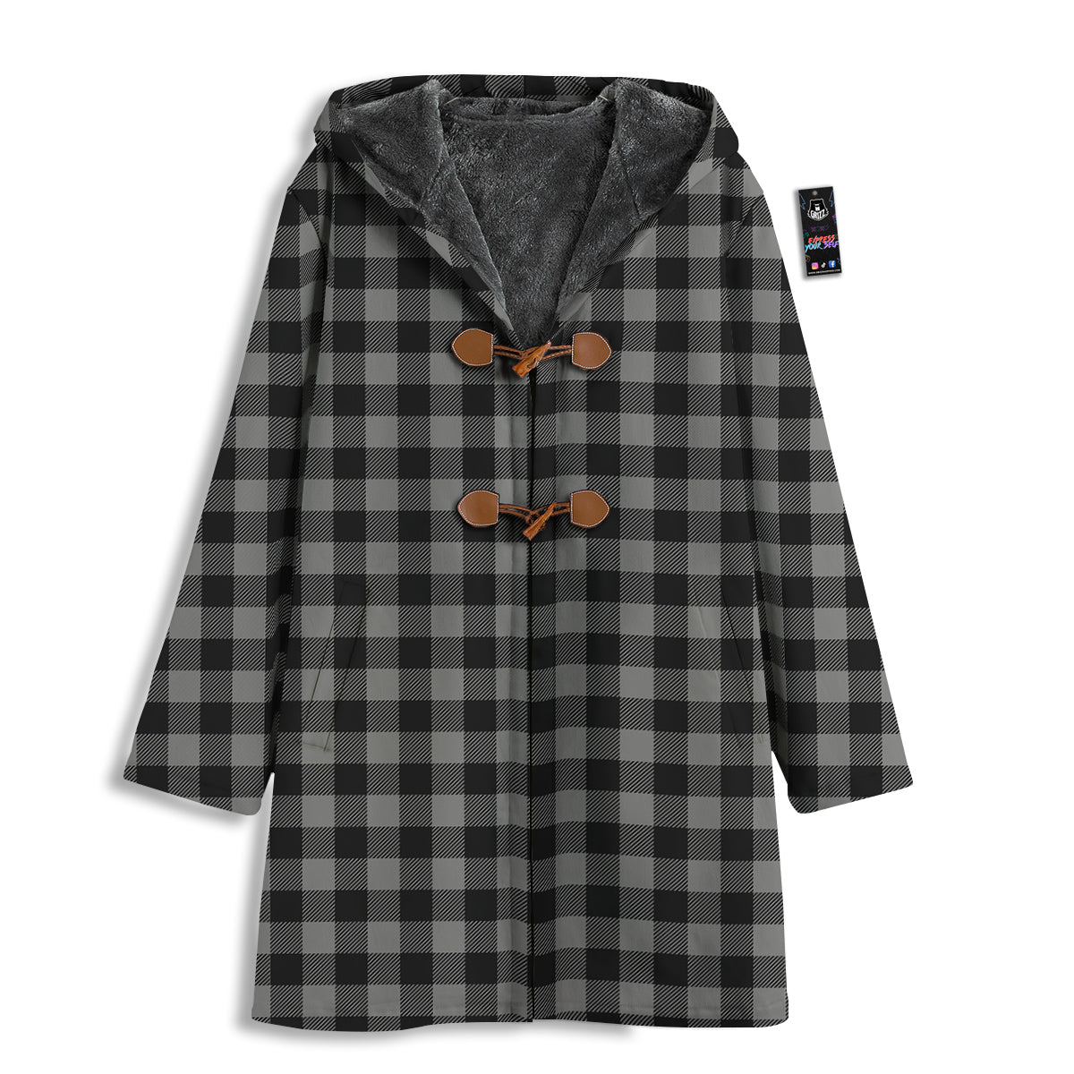 Buffalo Check Dark Grey And Black Print Men's Windbreaker Jacket-grizzshop