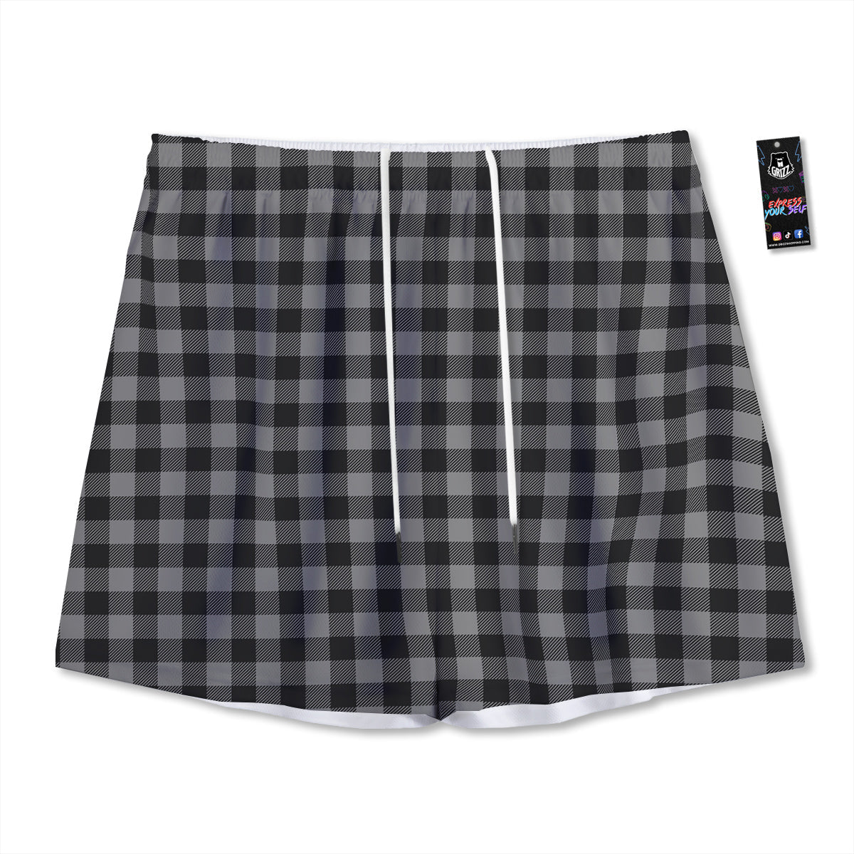 Buffalo Check Dark Grey And Black Print Mesh Shorts