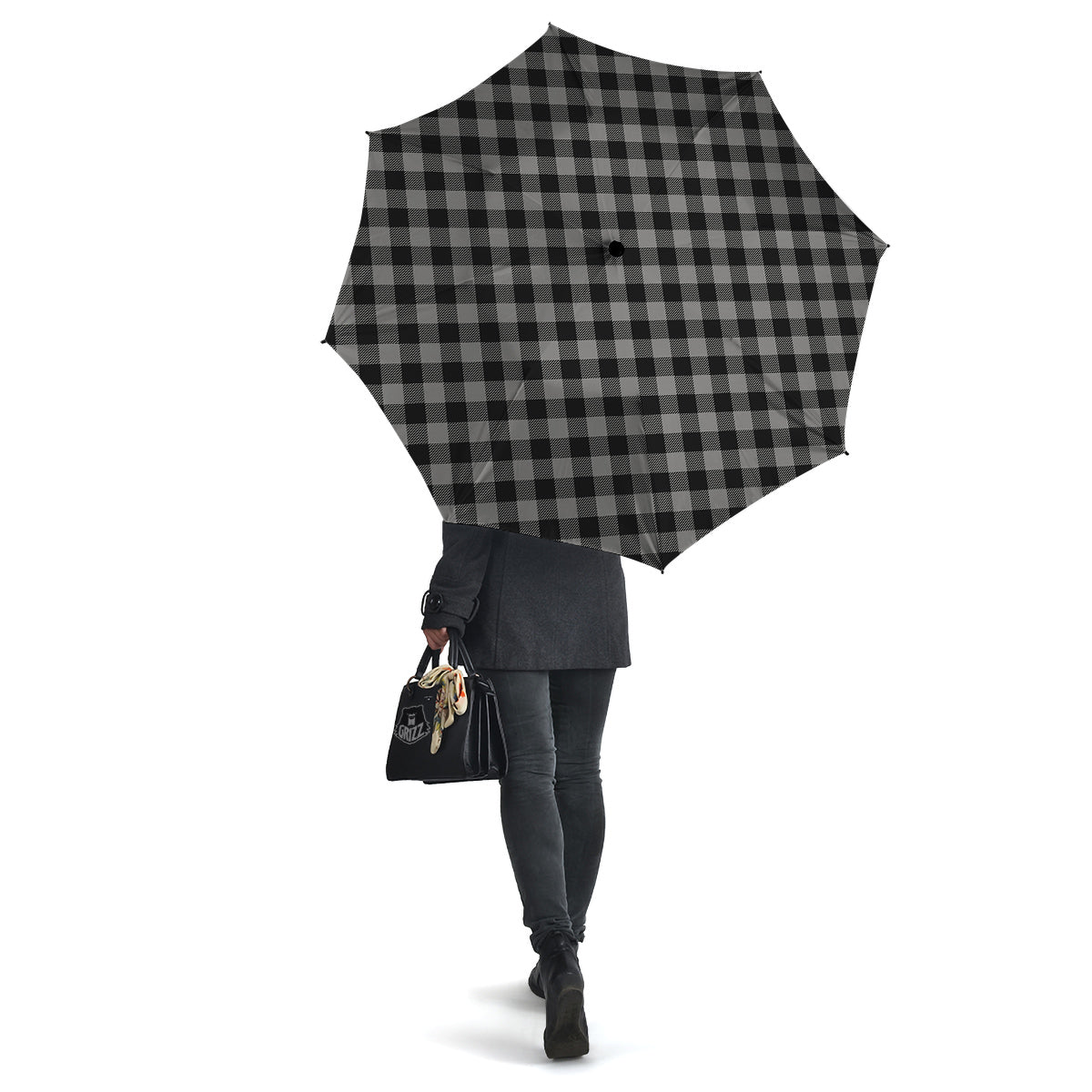 Buffalo Check Dark Grey And Black Print Umbrella-grizzshop