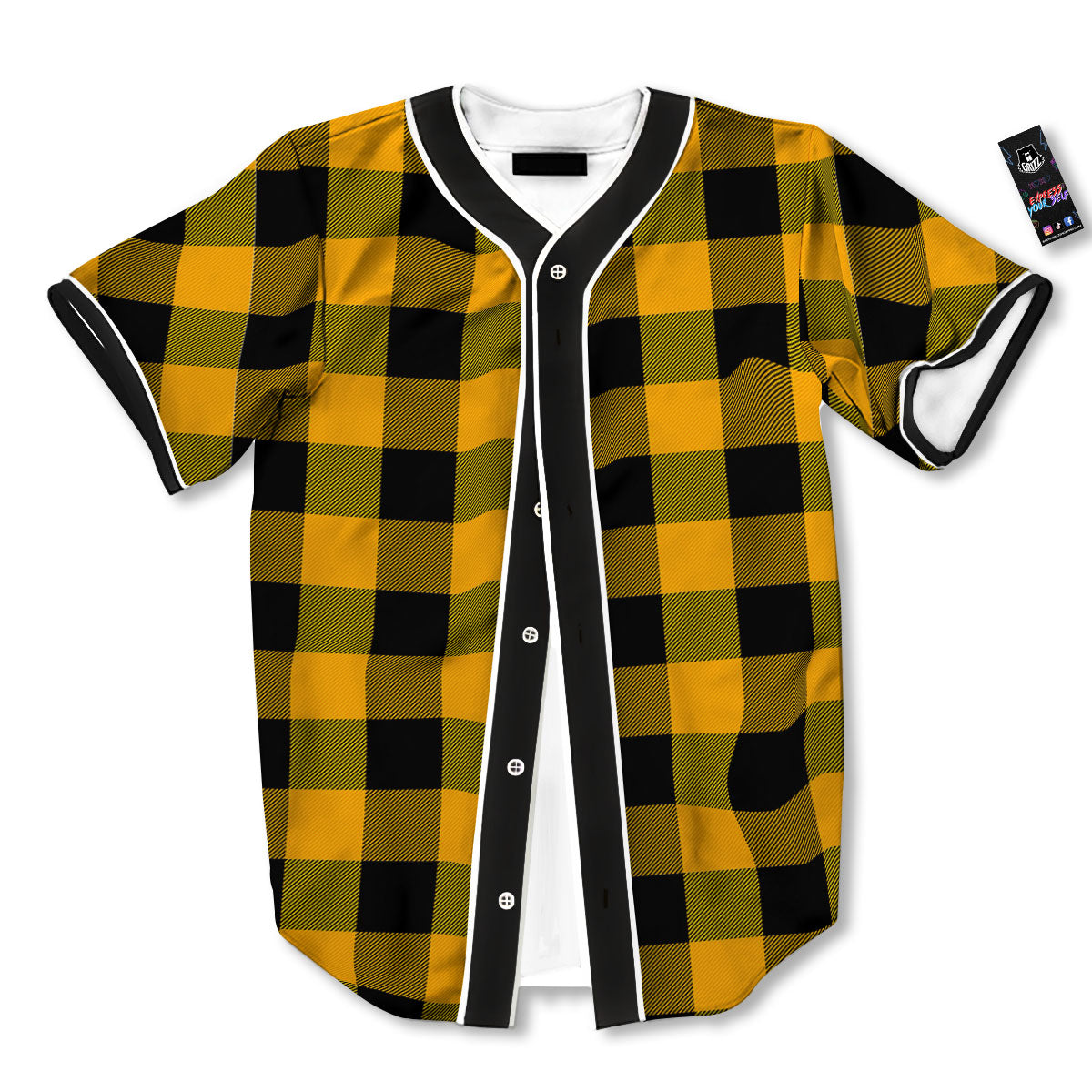 Buffalo Check Fire Yellow Print Pattern Baseball Jersey-grizzshop