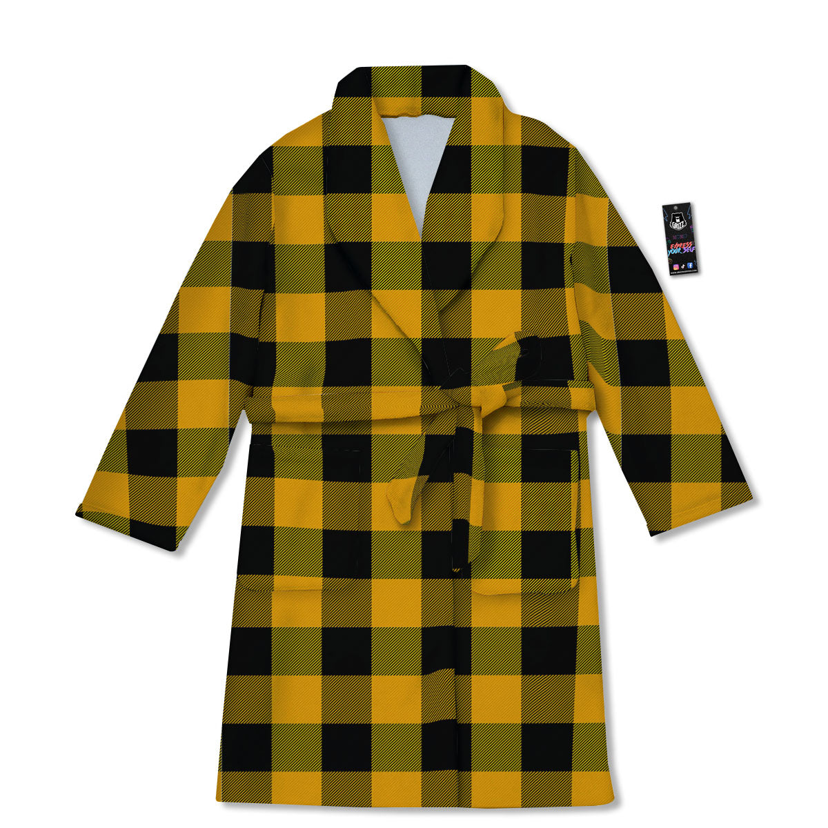Buffalo Check Fire Yellow Print Pattern Bathrobe-grizzshop