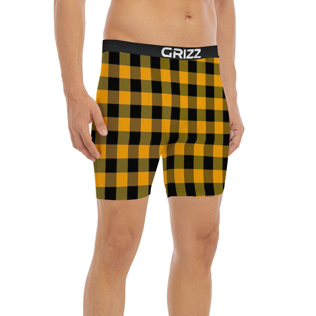 Buffalo Check Fire Yellow Print Pattern Boxer Briefs-grizzshop
