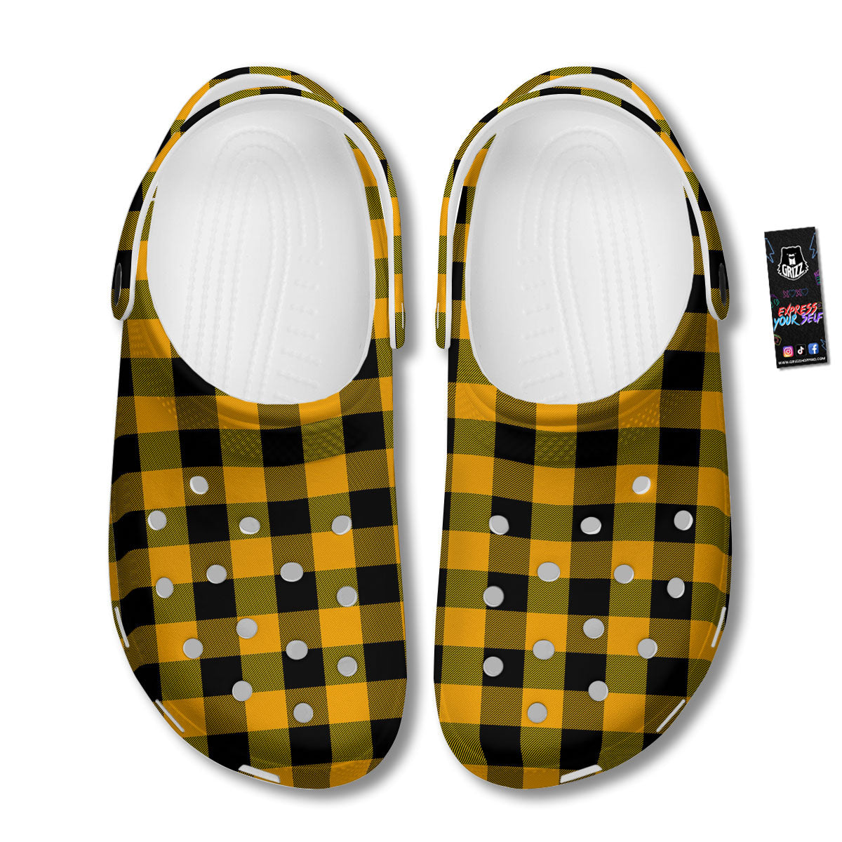 Buffalo Check Fire Yellow Print Pattern Clog-grizzshop