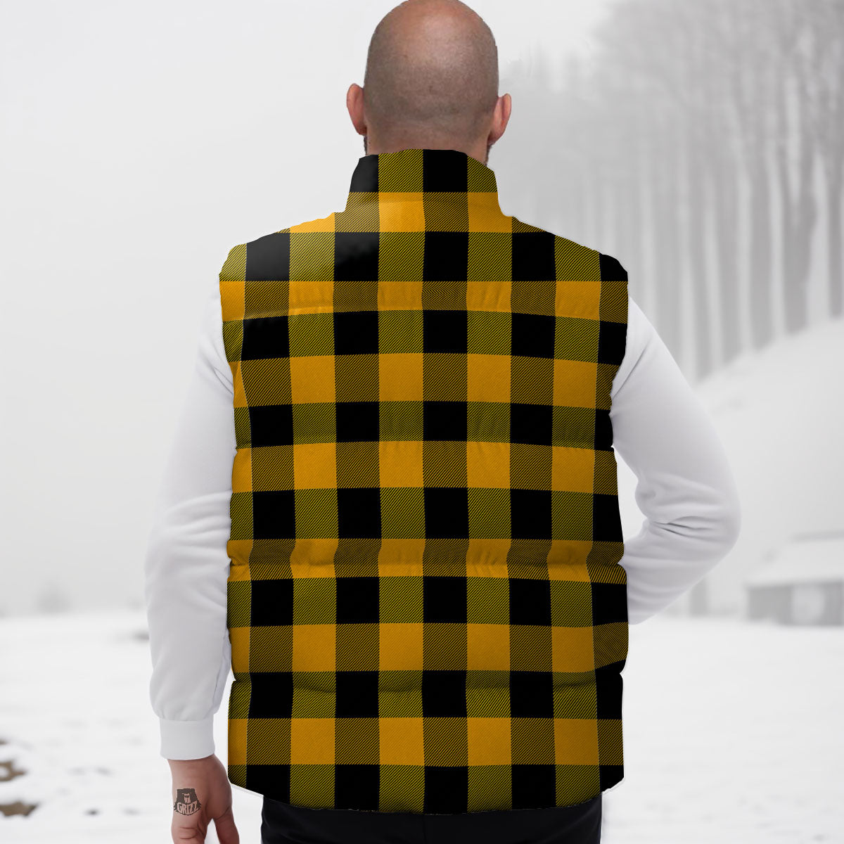 Buffalo Check Fire Yellow Print Pattern Down Vest