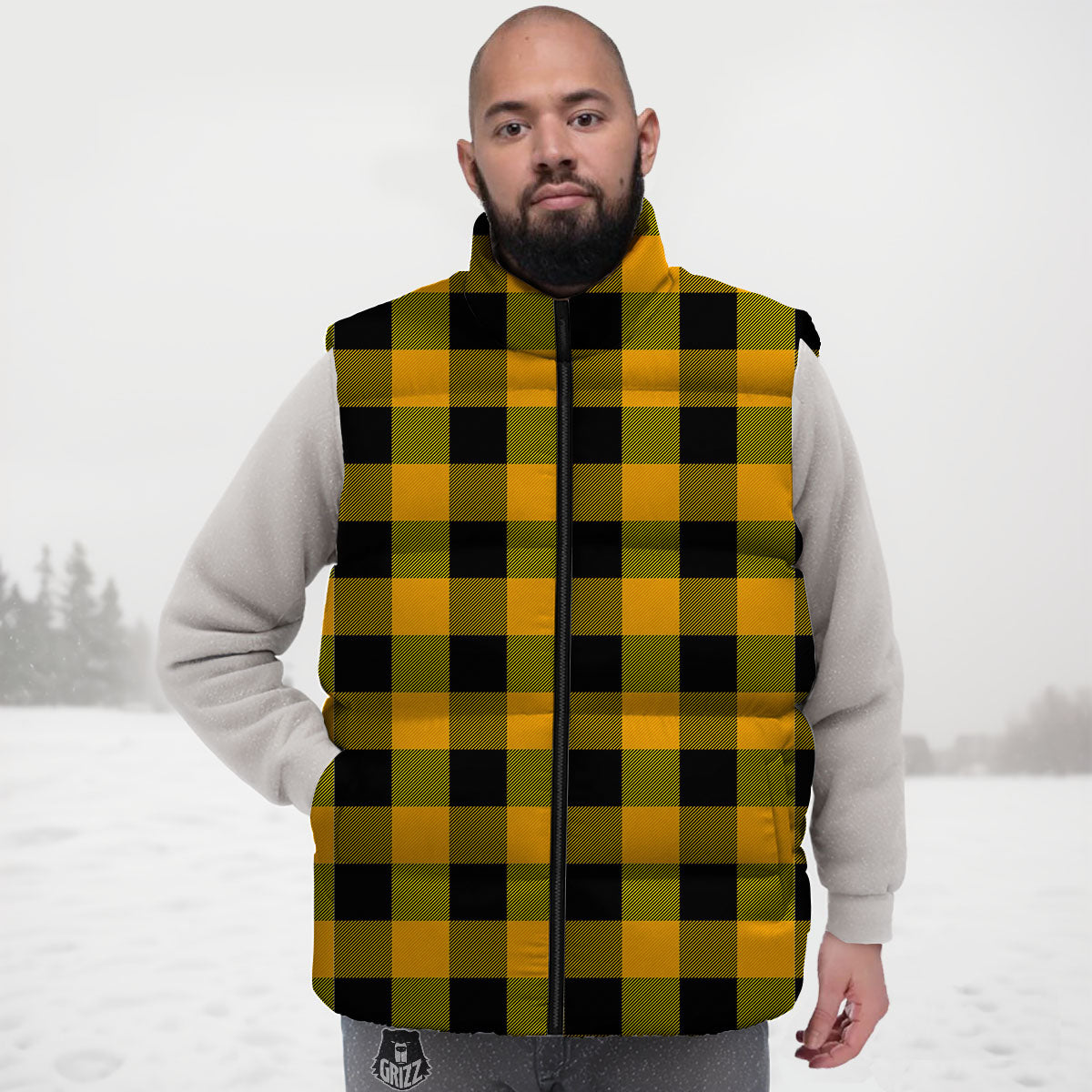 Buffalo Check Fire Yellow Print Pattern Down Vest