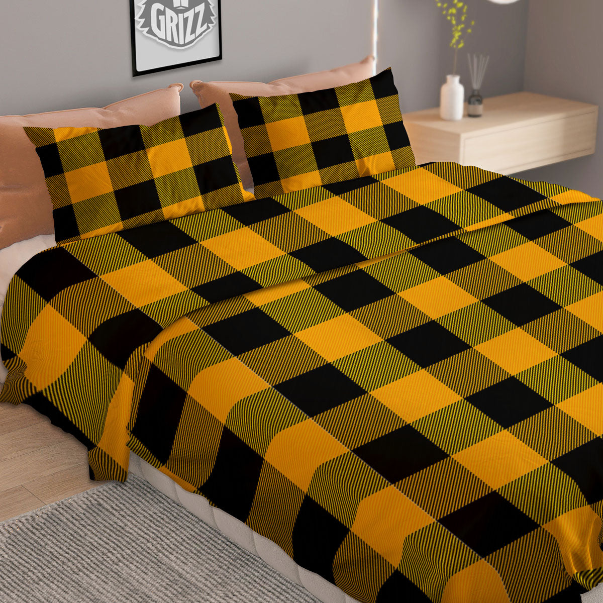 Buffalo Check Fire Yellow Print Pattern Duvet Cover Bedding Set