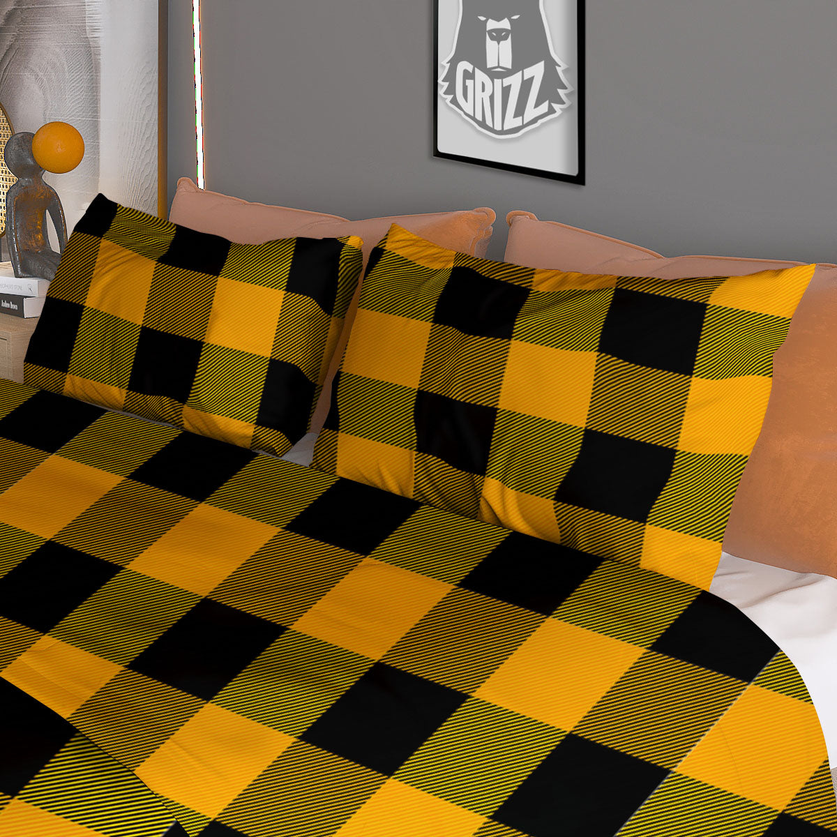 Buffalo Check Fire Yellow Print Pattern Duvet Cover Bedding Set