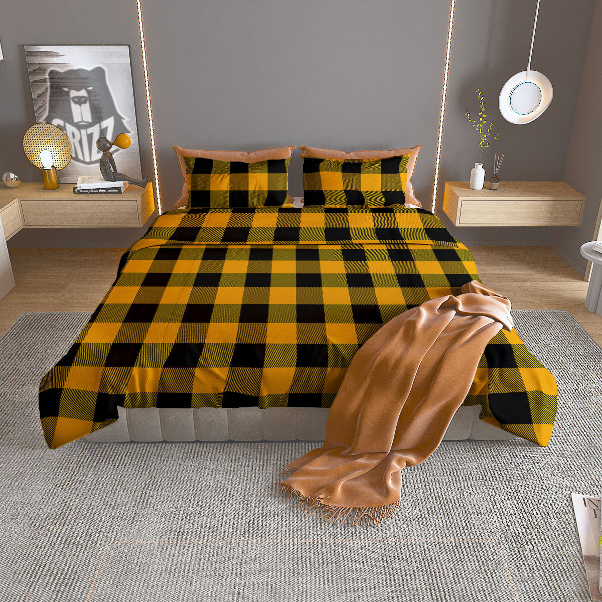 Buffalo Check Fire Yellow Print Pattern Duvet Cover Bedding Set
