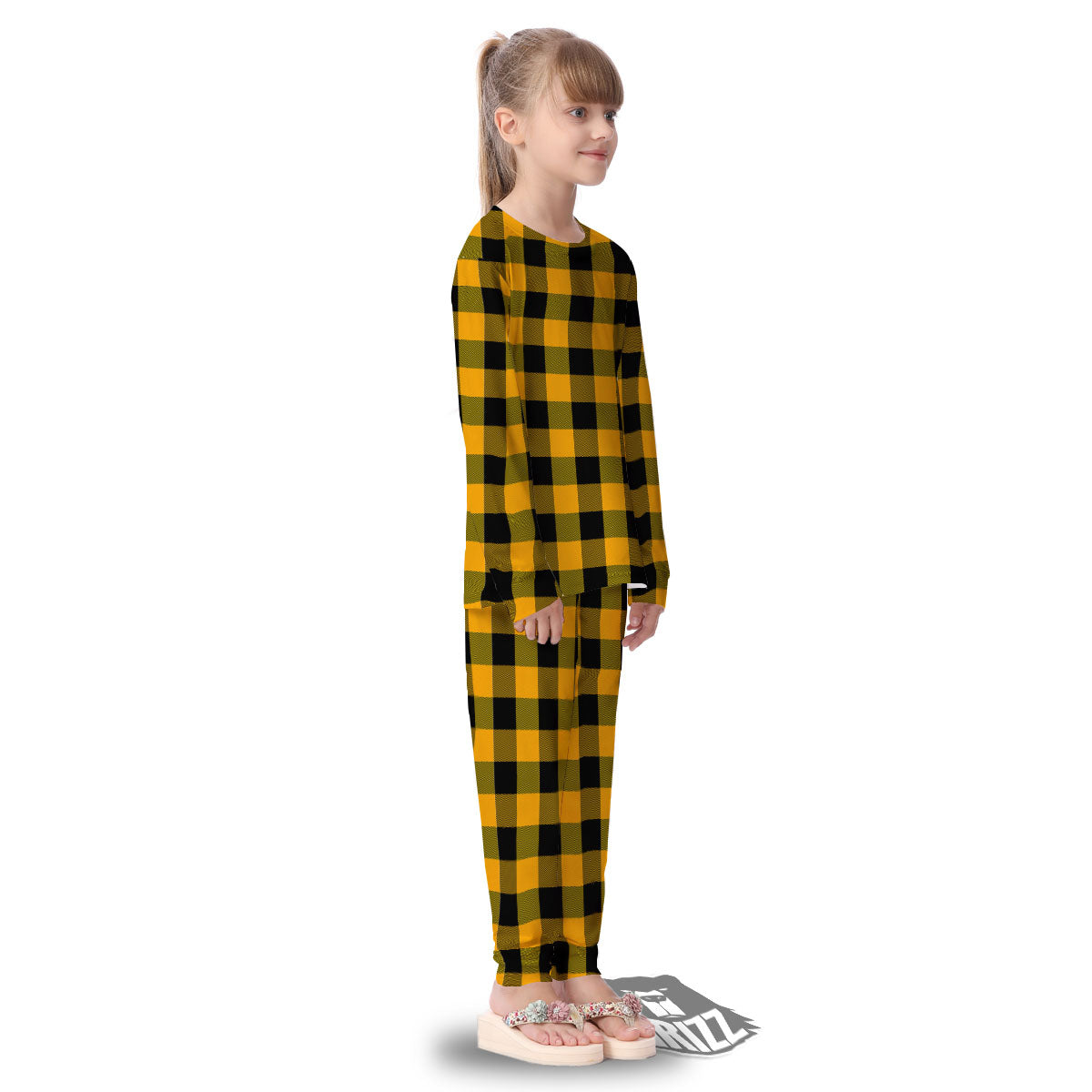 Buffalo Check Fire Yellow Print Pattern Kid's Pajamas-grizzshop