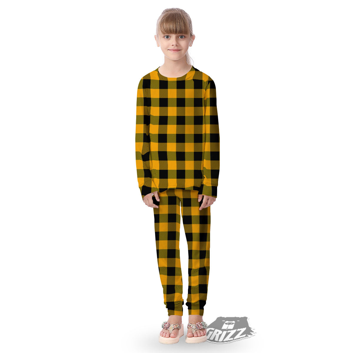 Buffalo Check Fire Yellow Print Pattern Kid's Pajamas-grizzshop