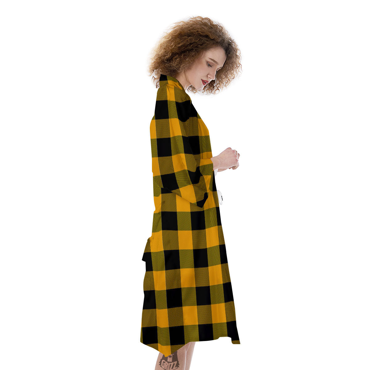 Buffalo Check Fire Yellow Print Pattern Kimono-grizzshop