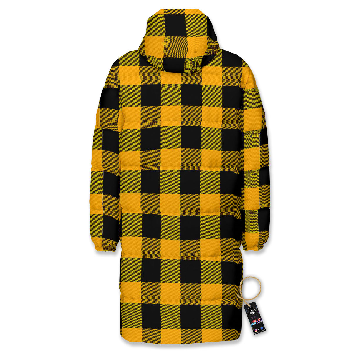 Buffalo Check Fire Yellow Print Pattern Long Down Jacket-grizzshop