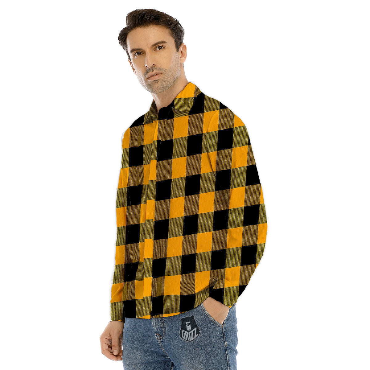 Buffalo Check Fire Yellow Print Pattern Men's Dress Shirts-grizzshop