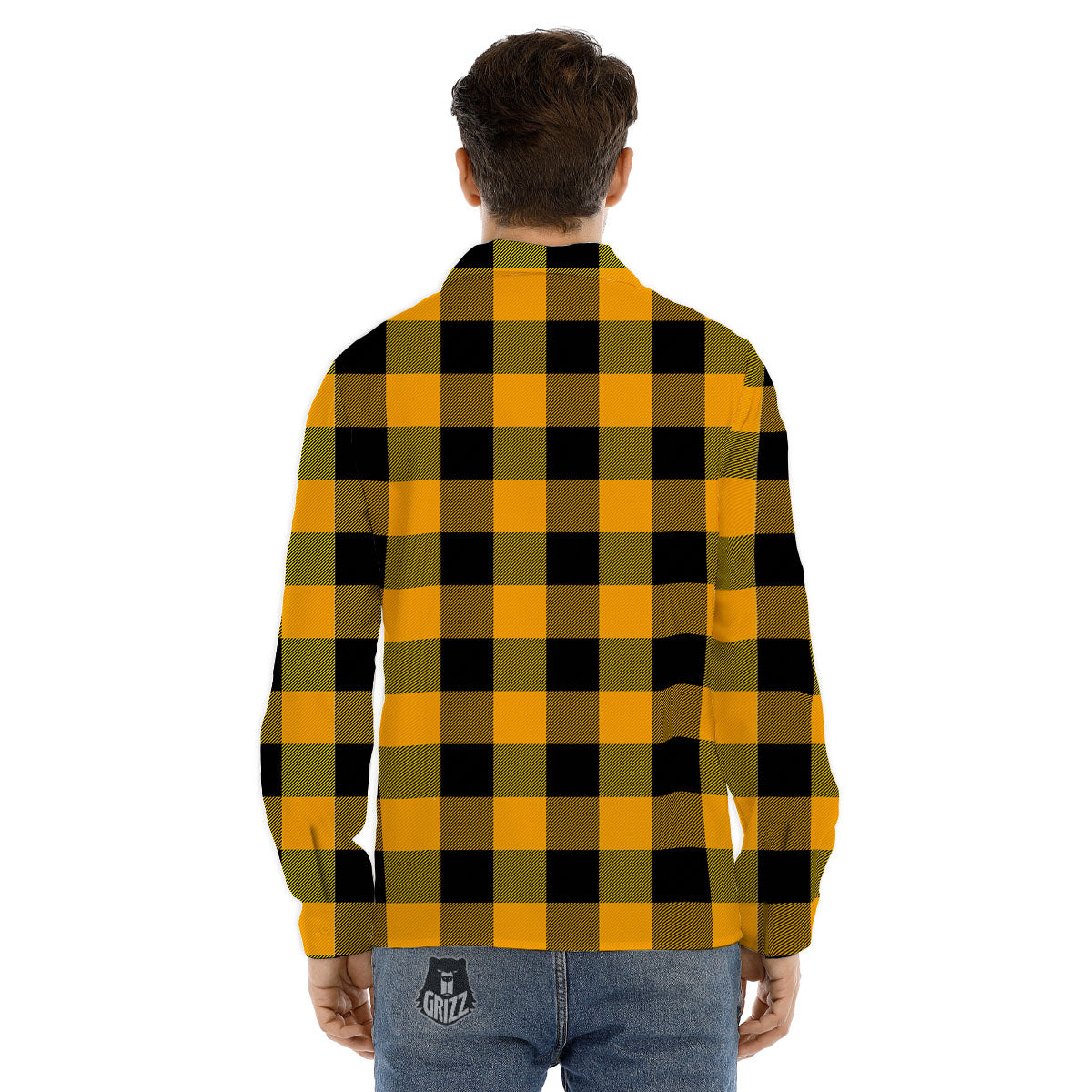 Buffalo Check Fire Yellow Print Pattern Men's Dress Shirts-grizzshop