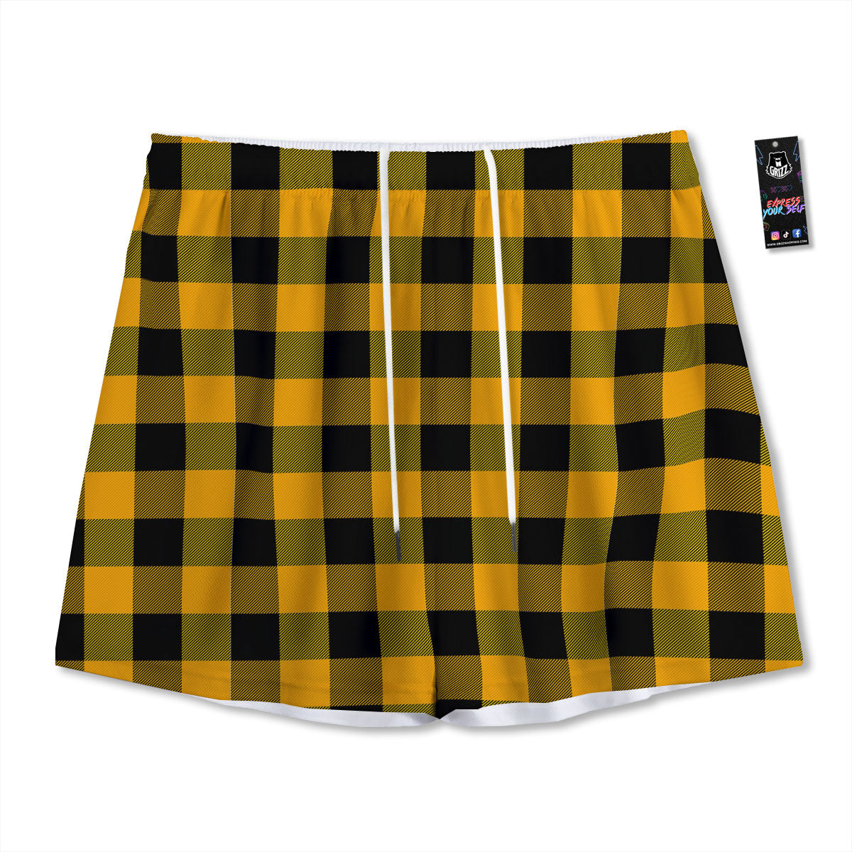 Buffalo Check Fire Yellow Print Pattern Mesh Shorts