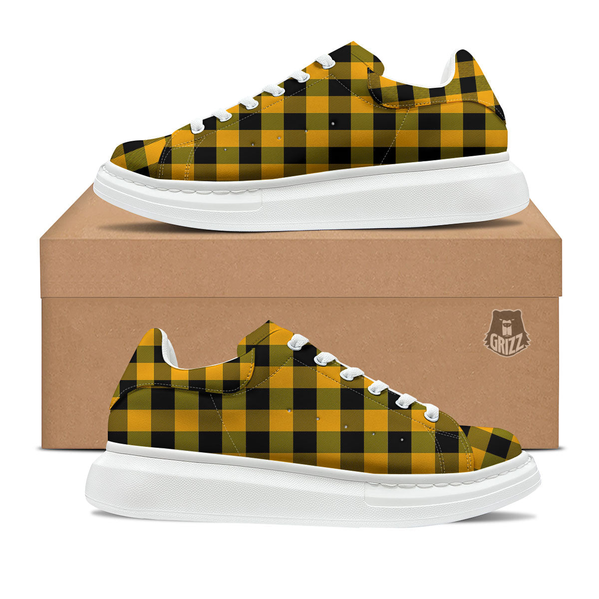 Buffalo Check Fire Yellow Print Pattern Platform Shoes-grizzshop