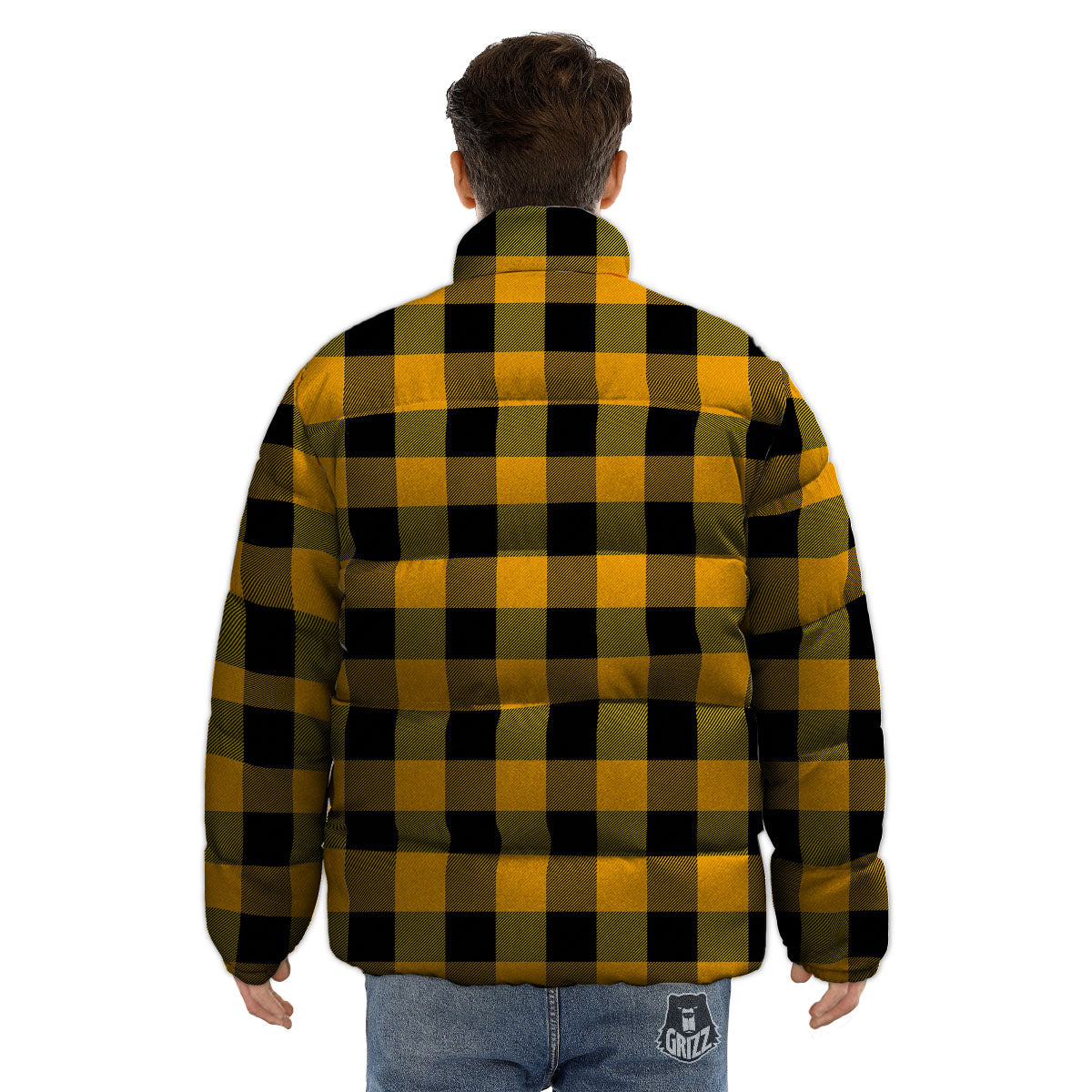 Buffalo Check Fire Yellow Print Pattern Puffer Jacket-grizzshop