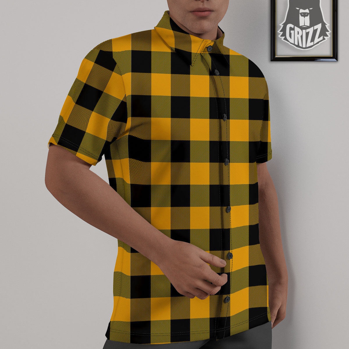 Buffalo Check Fire Yellow Print Pattern Untucked Shirts-grizzshop