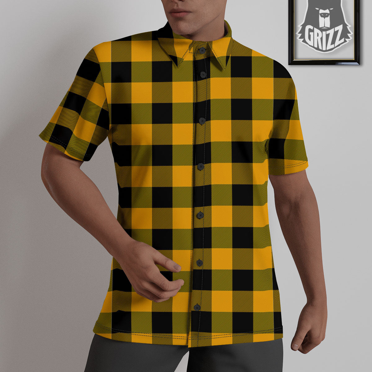 Buffalo Check Fire Yellow Print Pattern Untucked Shirts-grizzshop