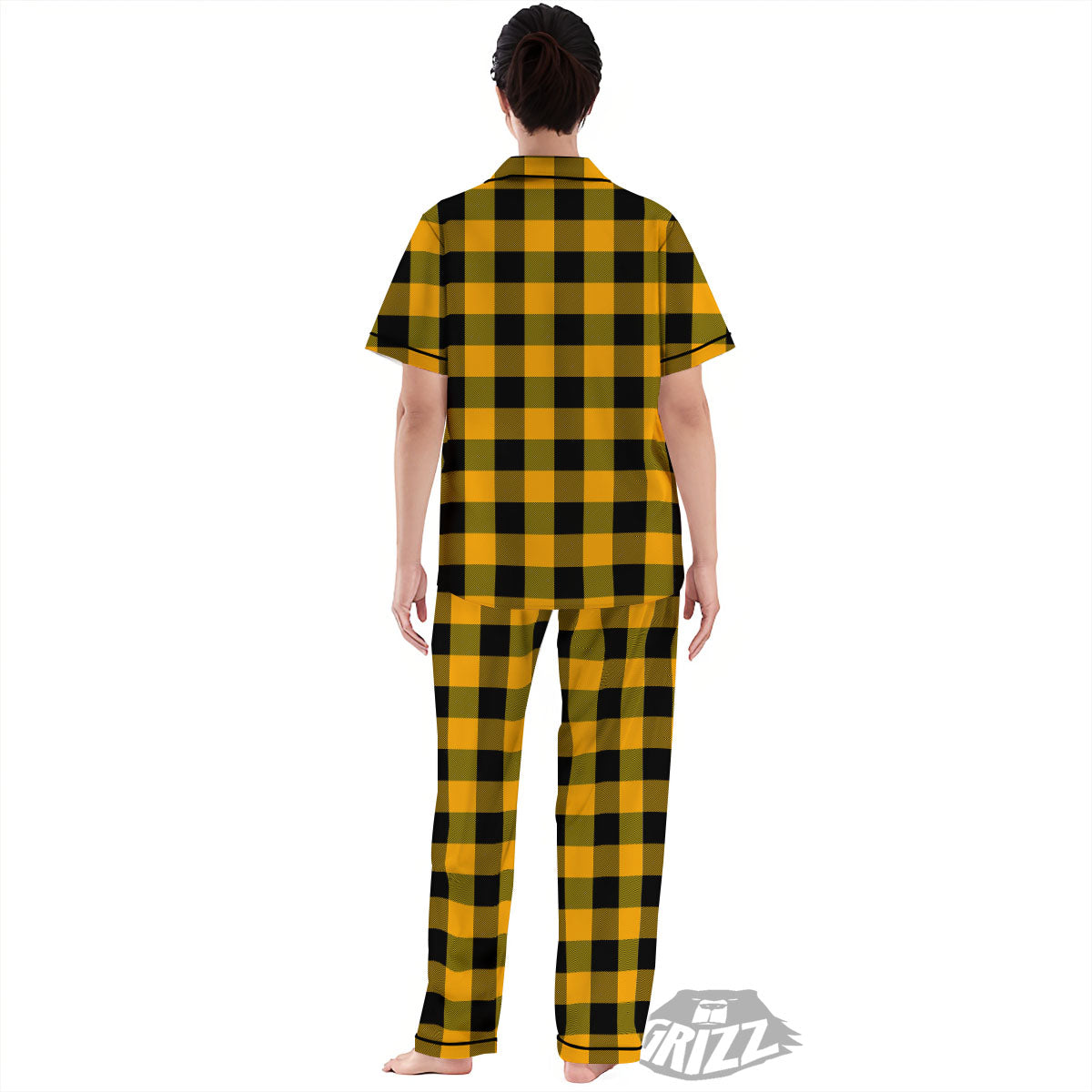 Buffalo Check Fire Yellow Print Pattern Women's Pajamas Set-grizzshop