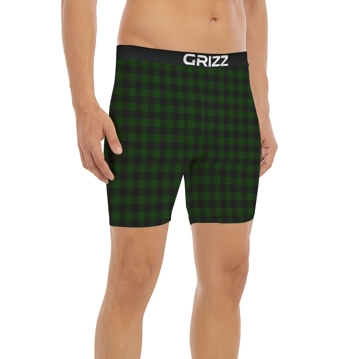 Buffalo Check Forest Green Print Pattern Boxer Briefs-grizzshop