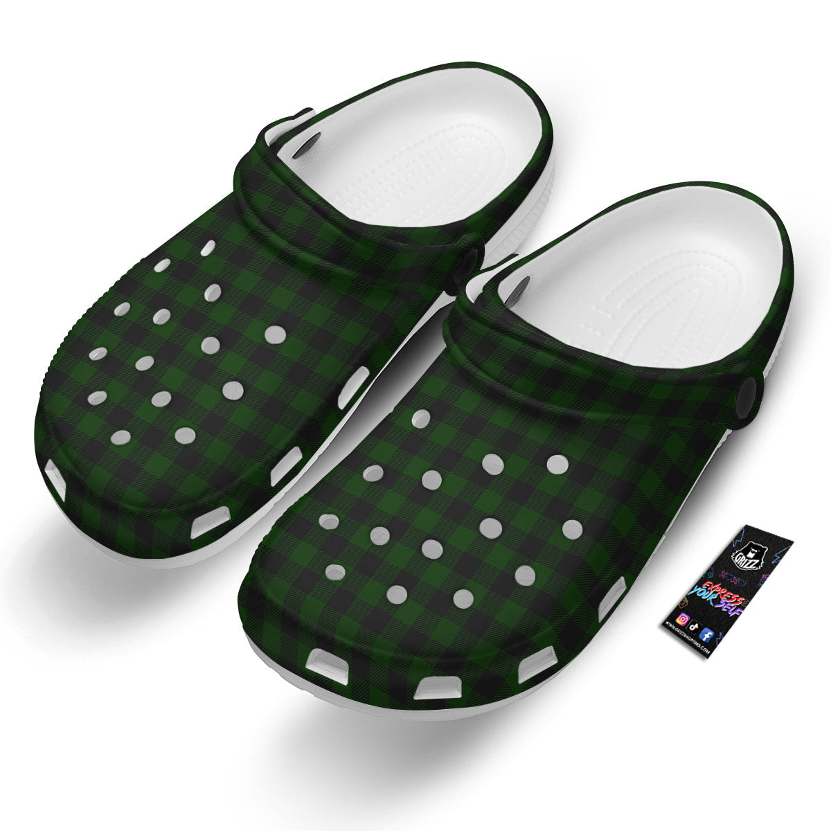 Buffalo Check Forest Green Print Pattern Clog-grizzshop