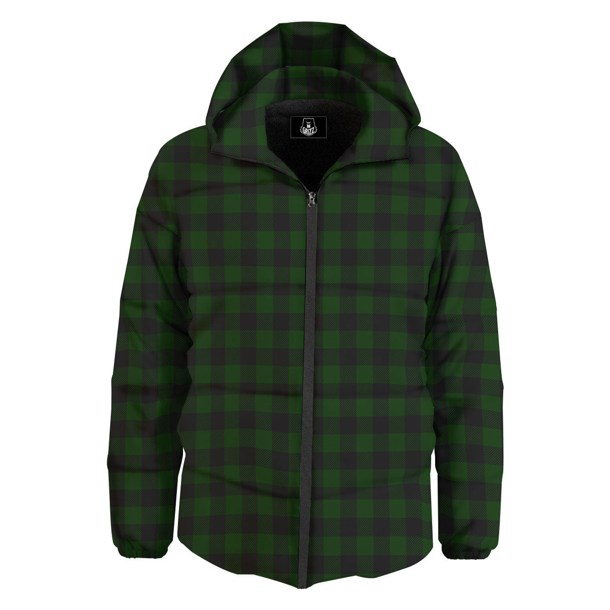 Buffalo Check Forest Green Print Pattern Down Jacket-grizzshop