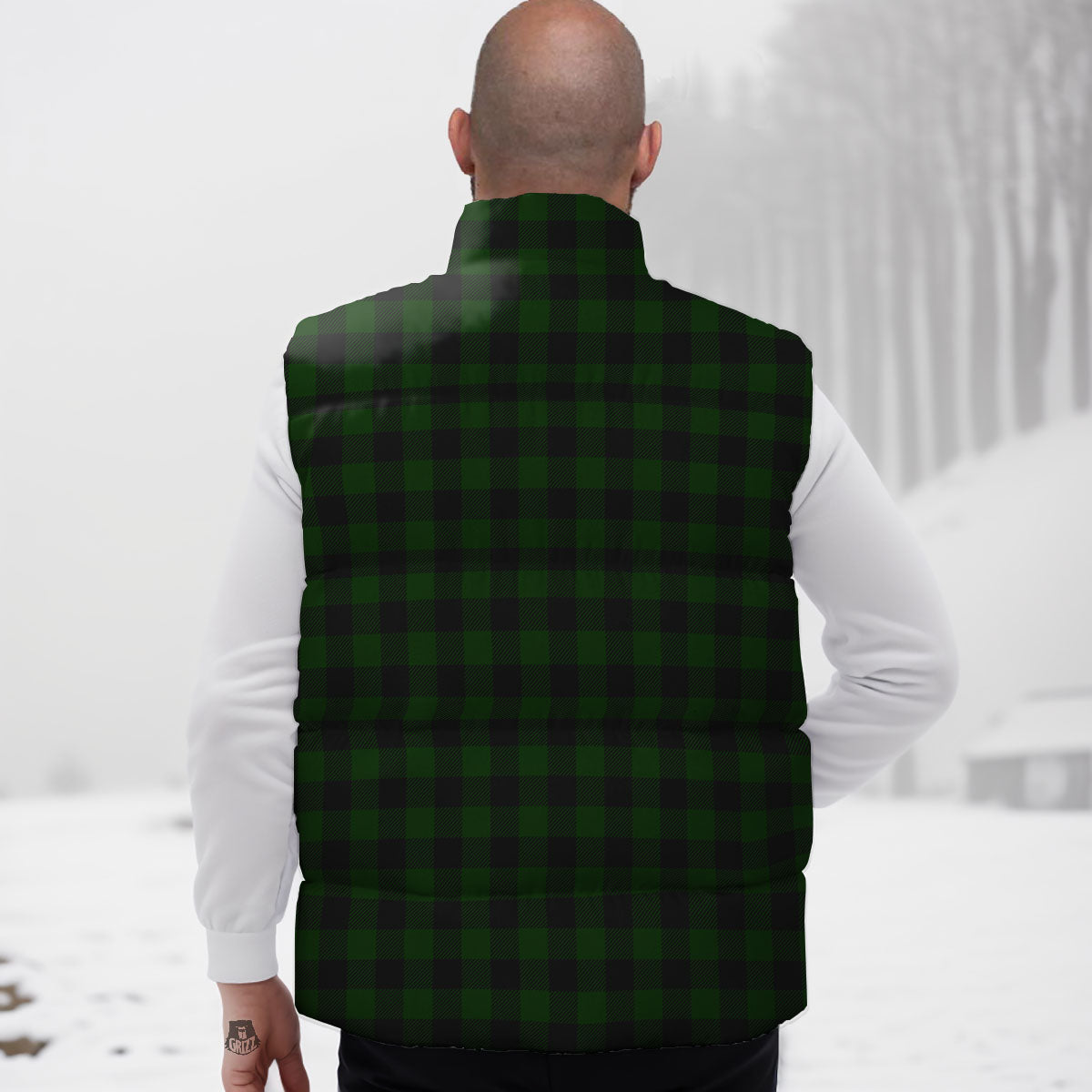 Buffalo Check Forest Green Print Pattern Down Vest