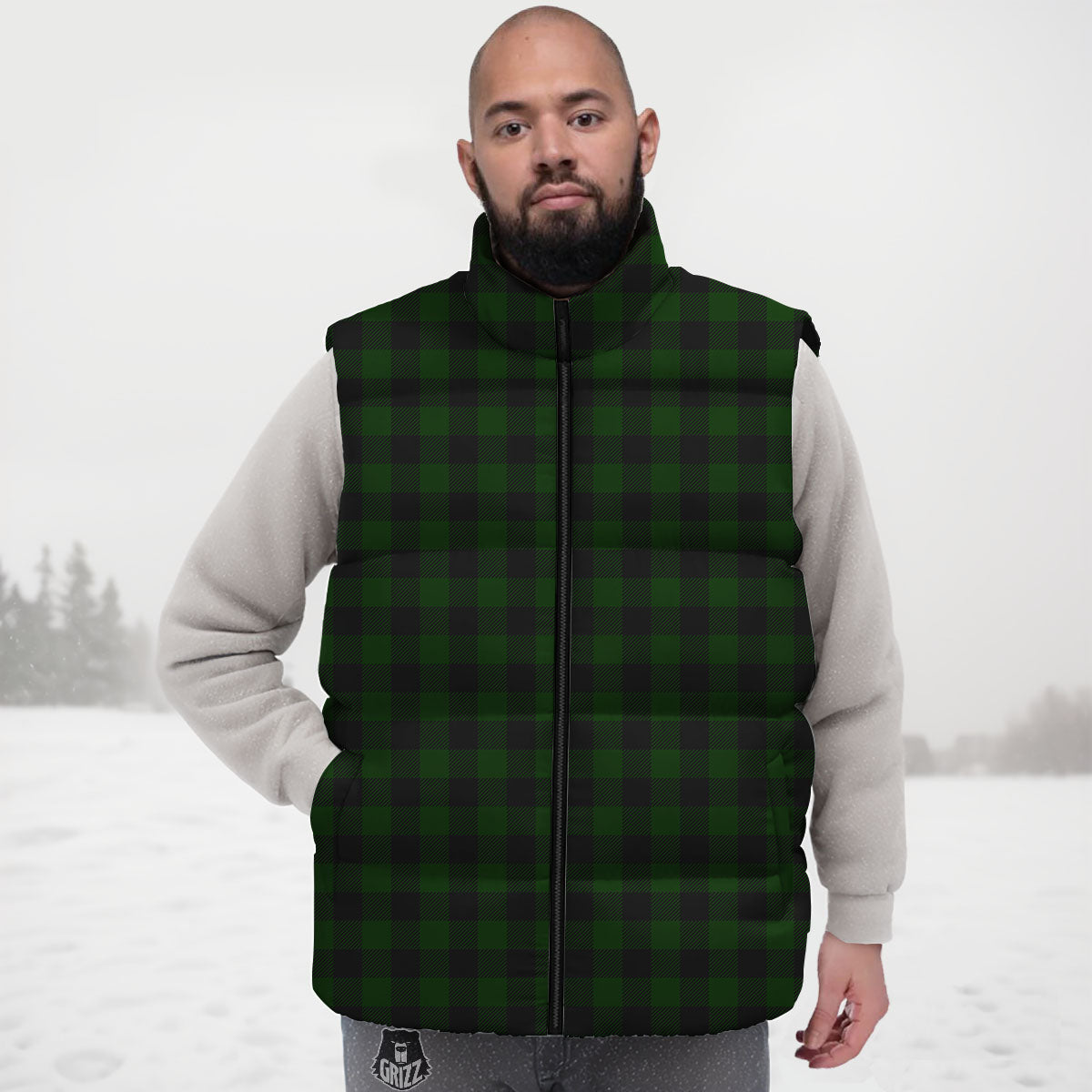 Buffalo Check Forest Green Print Pattern Down Vest