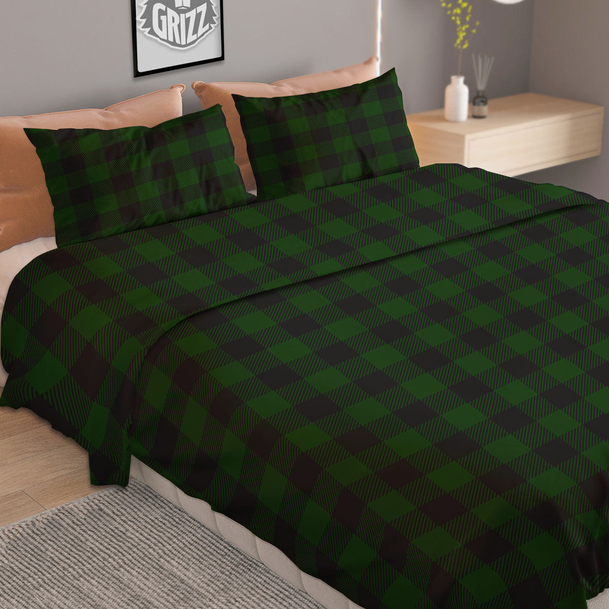 Buffalo Check Forest Green Print Pattern Duvet Cover Bedding Set