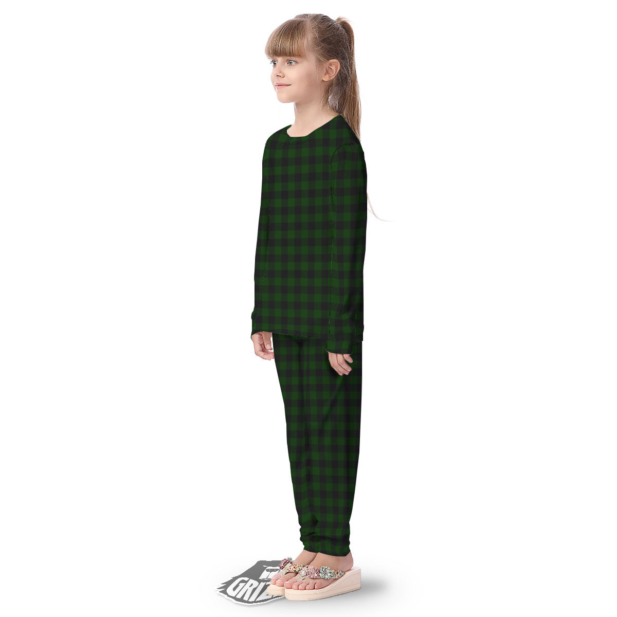 Buffalo Check Forest Green Print Pattern Kid's Pajamas-grizzshop