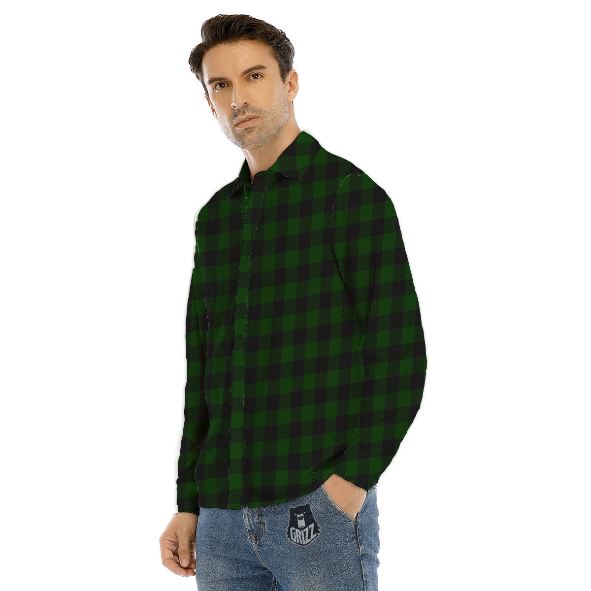 Buffalo Check Forest Green Print Pattern Men's Dress Shirts-grizzshop