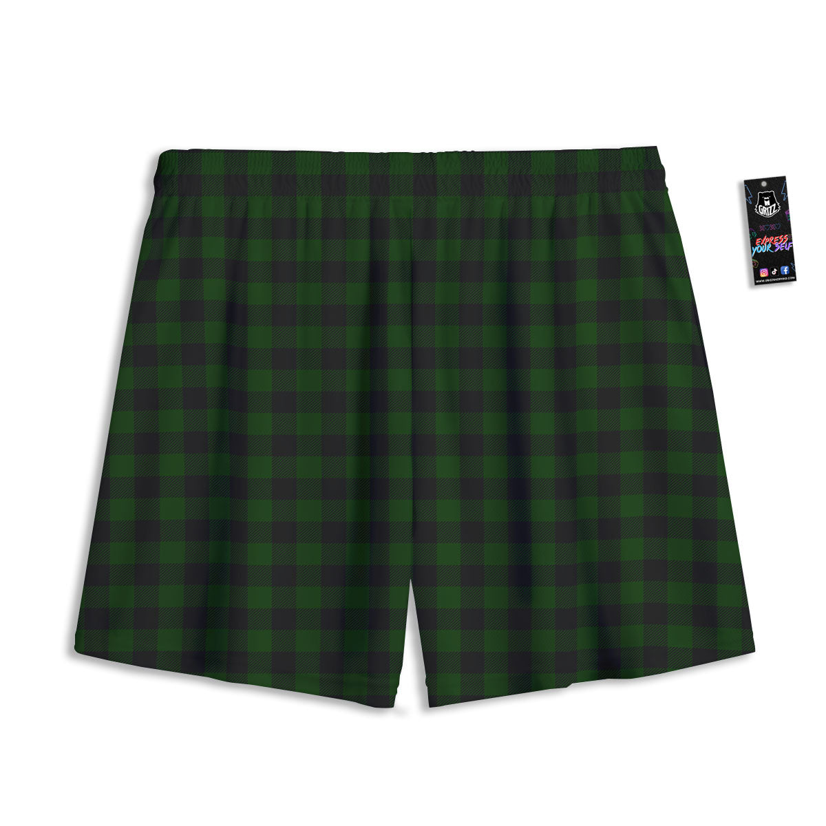 Buffalo Check Forest Green Print Pattern Mesh Shorts