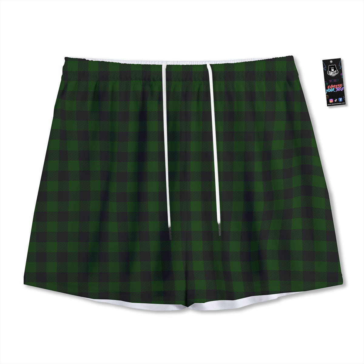 Buffalo Check Forest Green Print Pattern Mesh Shorts