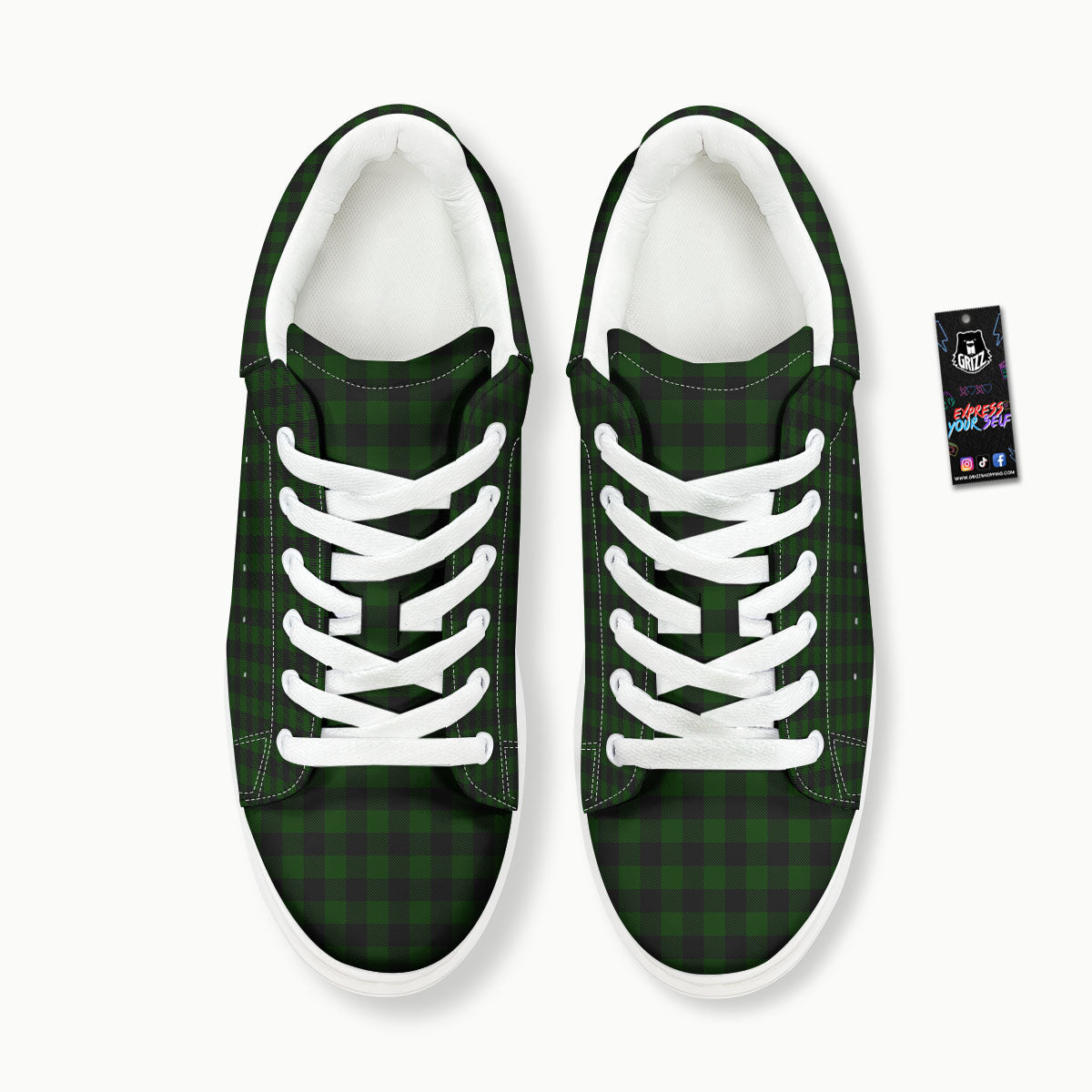 Buffalo Check Forest Green Print Pattern Platform Shoes-grizzshop