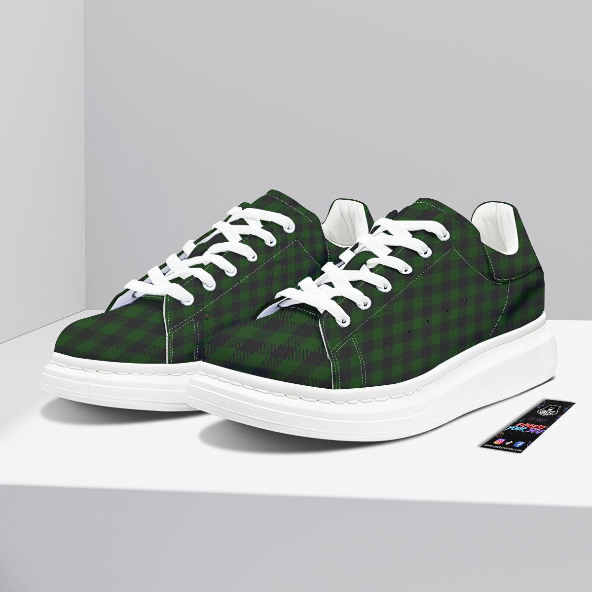Buffalo Check Forest Green Print Pattern Platform Shoes-grizzshop