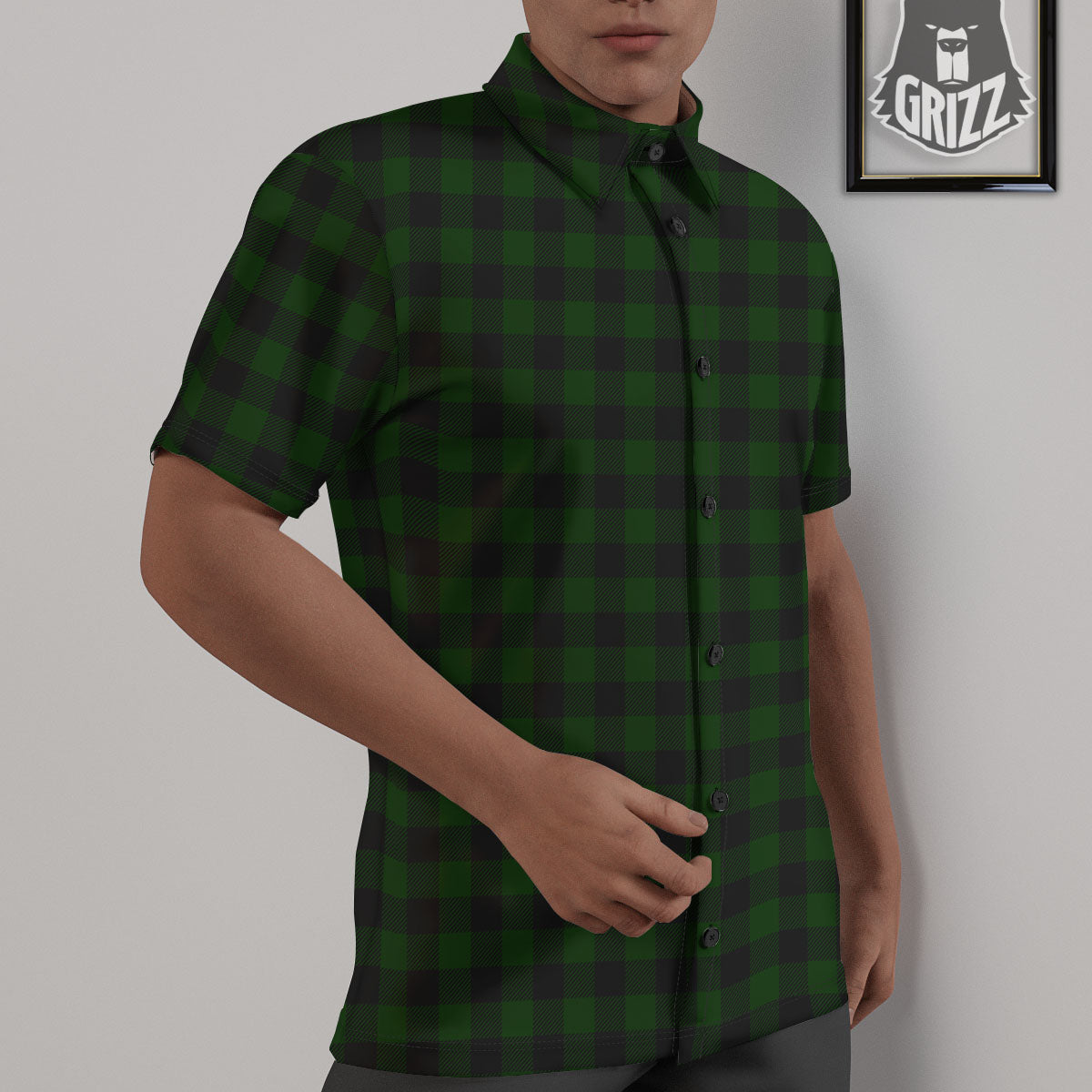 Buffalo Check Forest Green Print Pattern Untucked Shirts-grizzshop