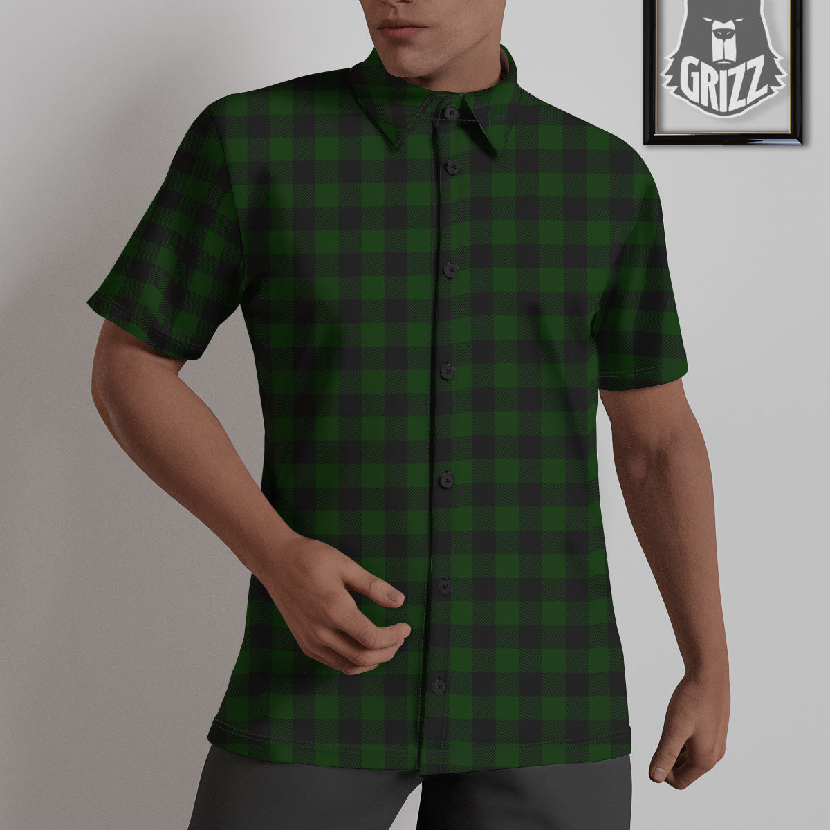Buffalo Check Forest Green Print Pattern Untucked Shirts-grizzshop