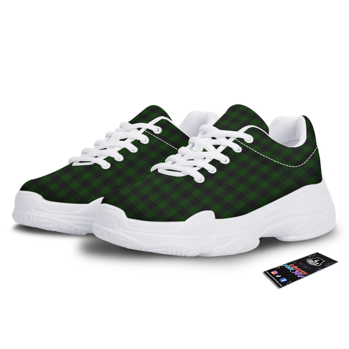 Buffalo Check Forest Green Print Pattern White Chunky Shoes-grizzshop