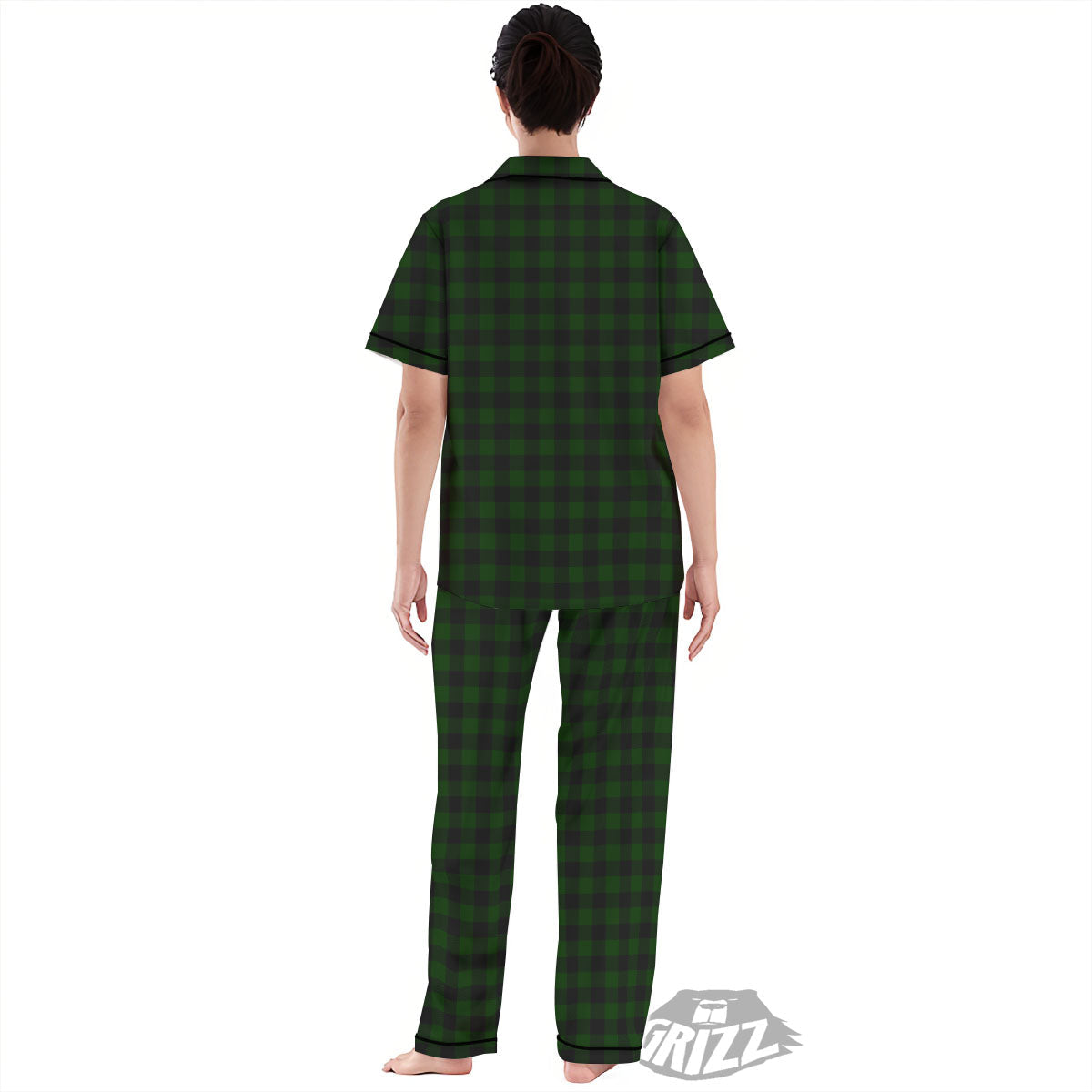 Buffalo Check Forest Green Print Pattern Women's Pajamas Set-grizzshop