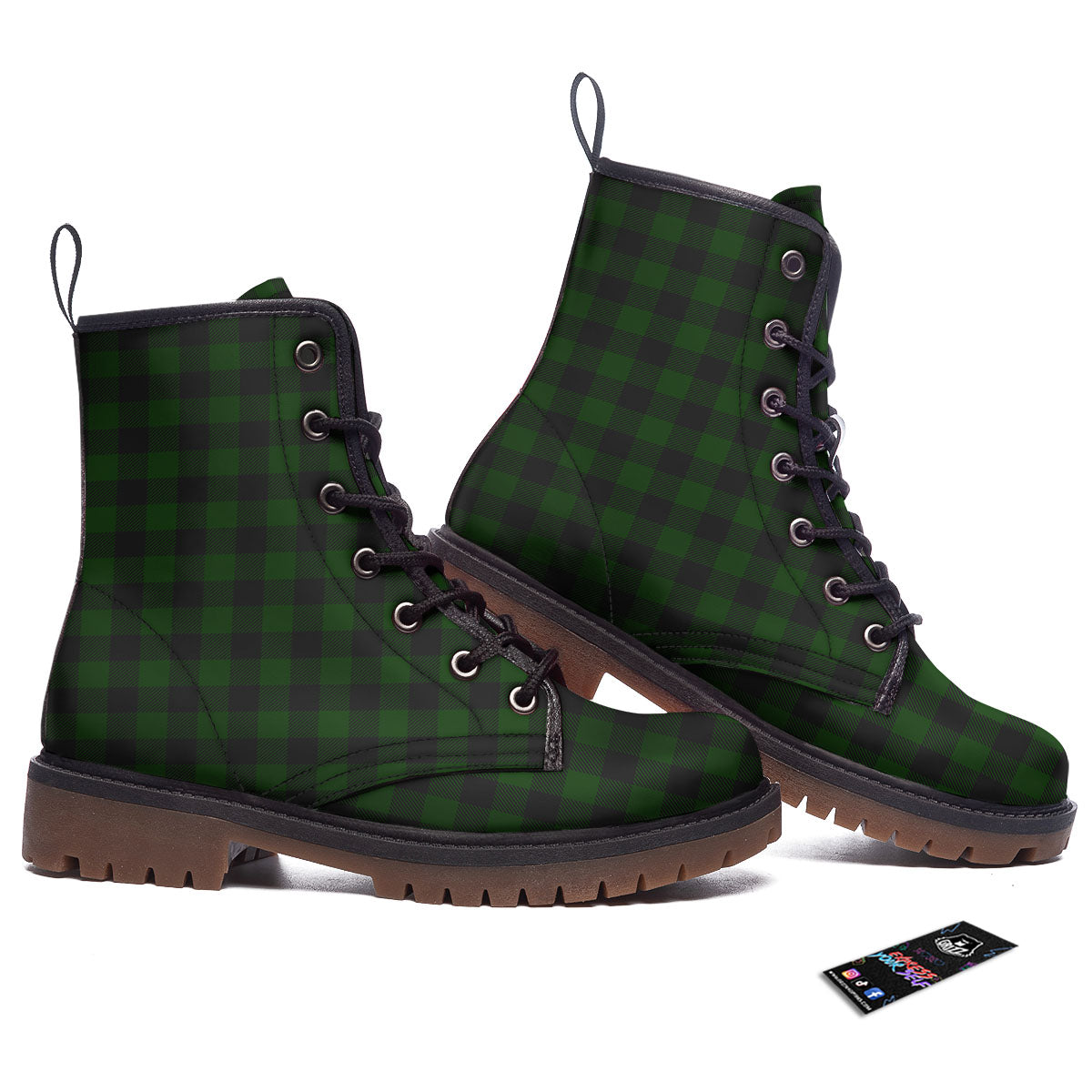 Buffalo Check Forest Green Print Pattern Work Boots-grizzshop