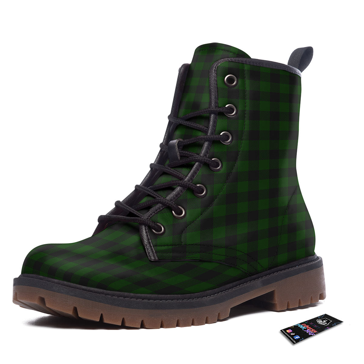 Buffalo Check Forest Green Print Pattern Work Boots-grizzshop