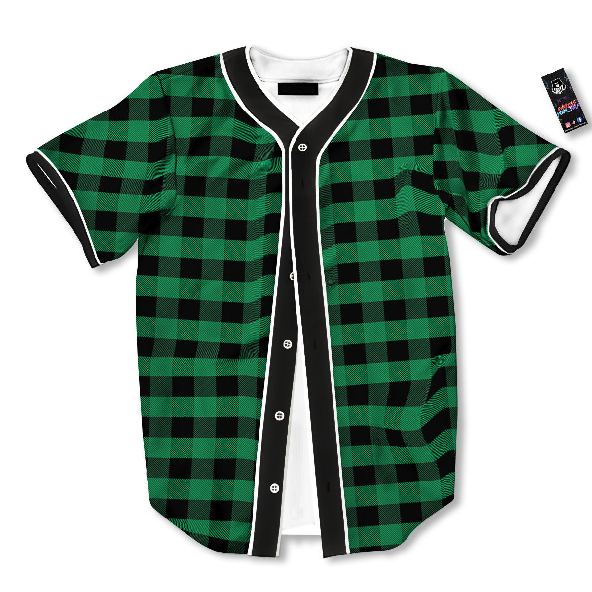 Buffalo Check Green Print Pattern Baseball Jersey-grizzshop