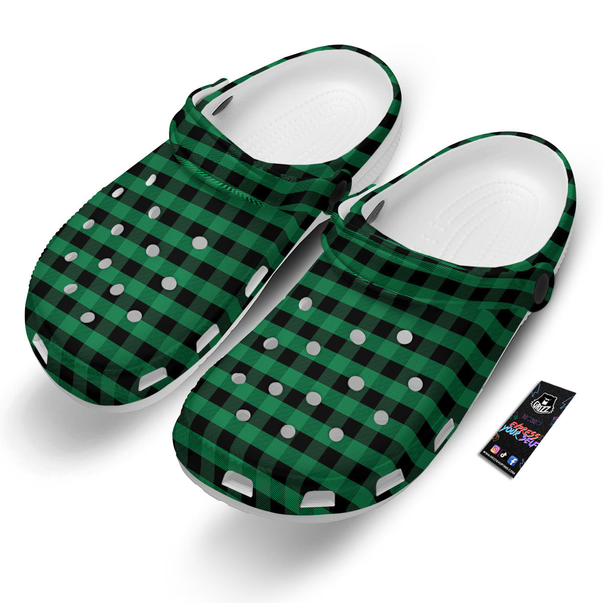 Buffalo Check Green Print Pattern Clog-grizzshop