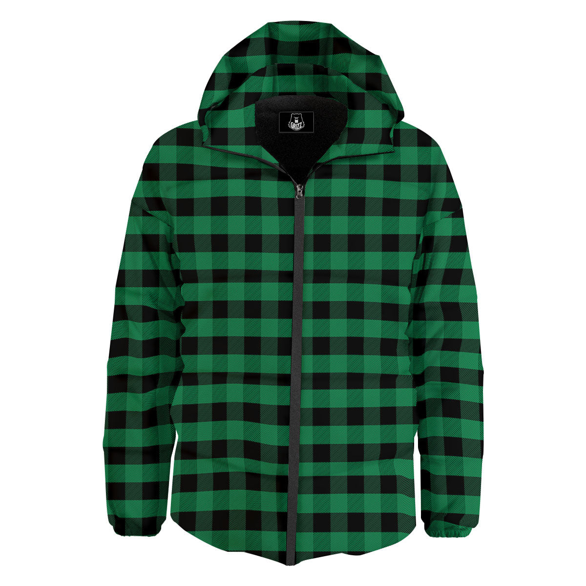 Buffalo Check Green Print Pattern Down Jacket-grizzshop