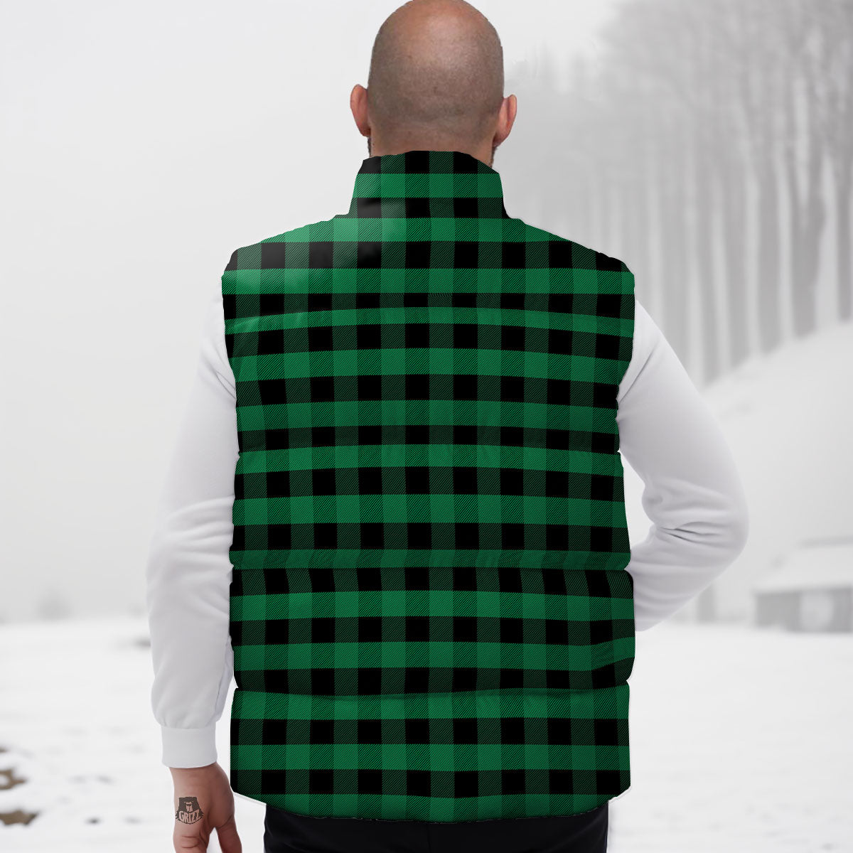Buffalo Check Green Print Pattern Down Vest