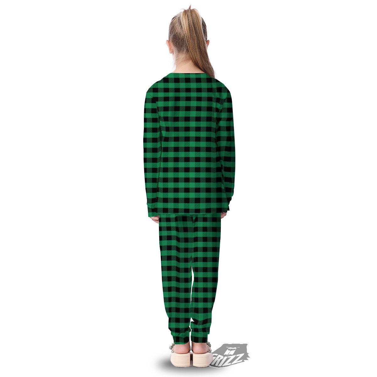 Buffalo Check Green Print Pattern Kid's Pajamas-grizzshop